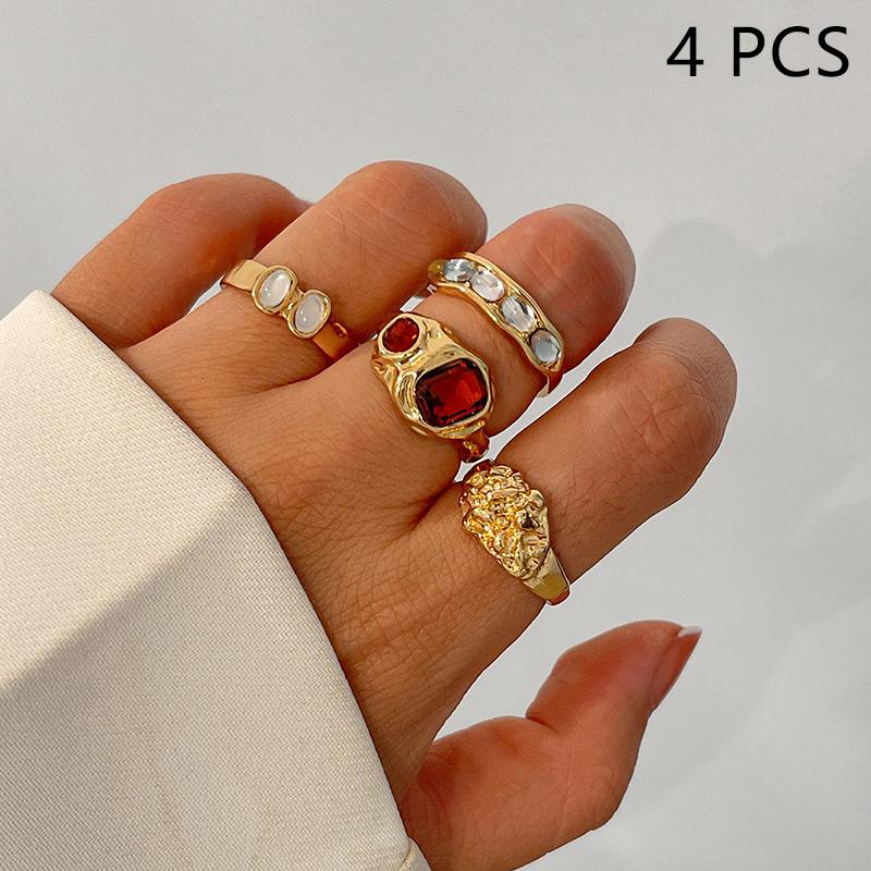 4Pcs Personality Versatile Bohemian Ring Set For Women Girls Sweet Cool Luxury Geometric Finger Ring Jewelry Accessories Gifts