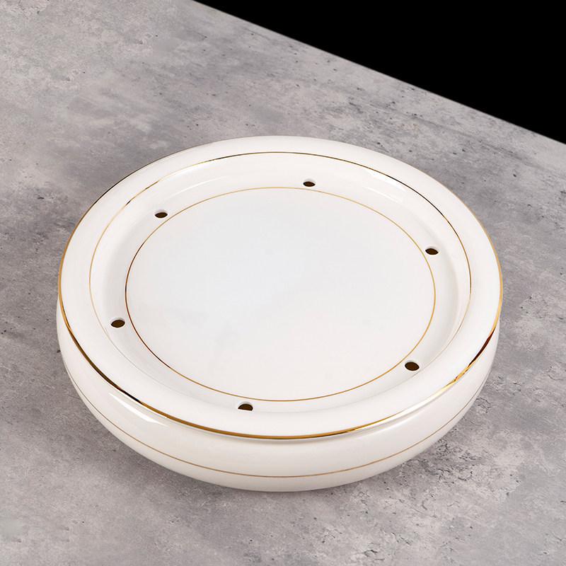14-inch Ceramic Round Tea Tray for Gongfu Tea, with Double-Layer Water Storage