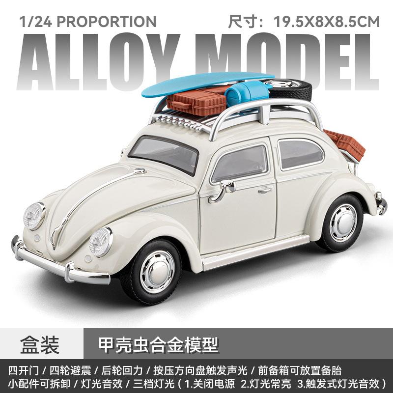 1:24 Classic Beetle Vintage Diecast Car Model, Alloy Retro Old Timer Vehicle with Light & Sound, Pull Back Toy Car