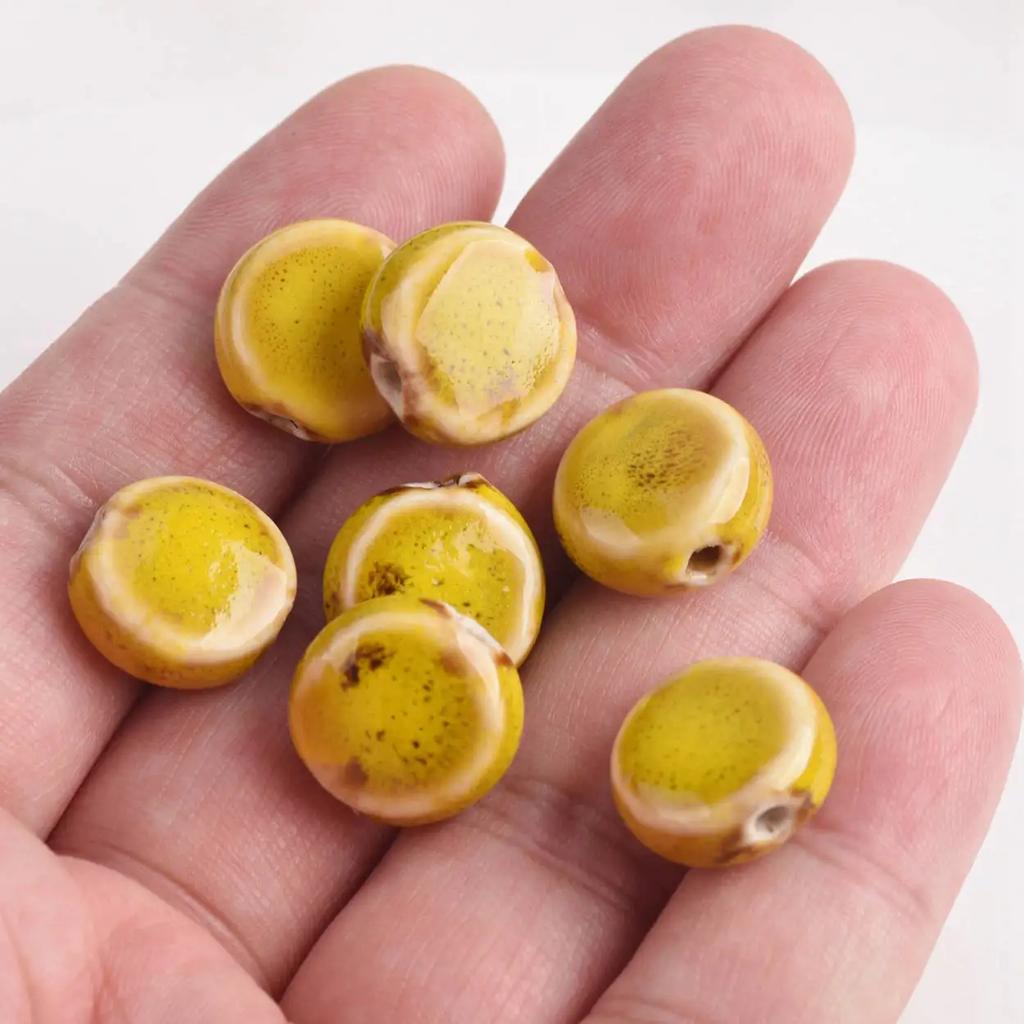 20pcs Flat Round 15mm Handmade Ceramic Porcelain Loose Spacer Beads Lot for Jewelry Making Accessories DIY Crafts Findings Creativity Beads
