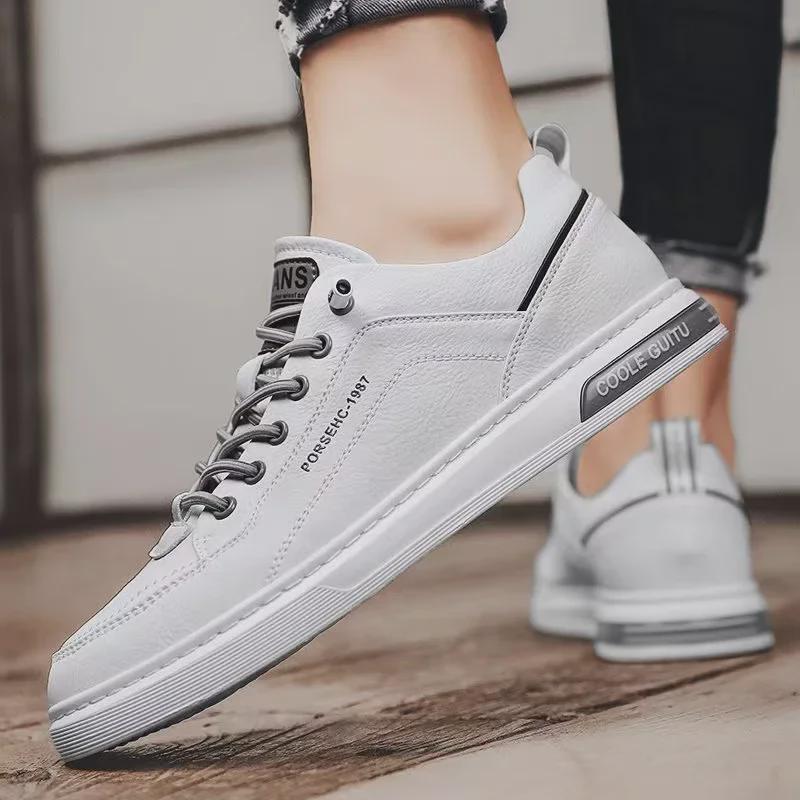 2025 Summer Men's Casual Leather Sneakers - Trendy, Non-Slip, Low-Top Sports Shoes