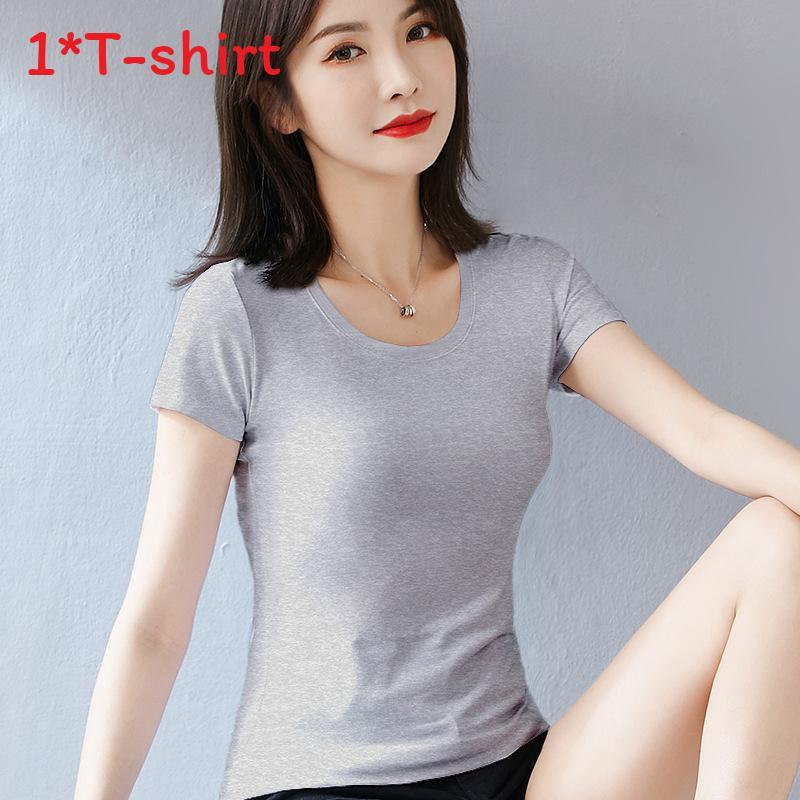 Camiseta para Mujer Casual de Manga Corta de Algodón con Empalme para Primavera