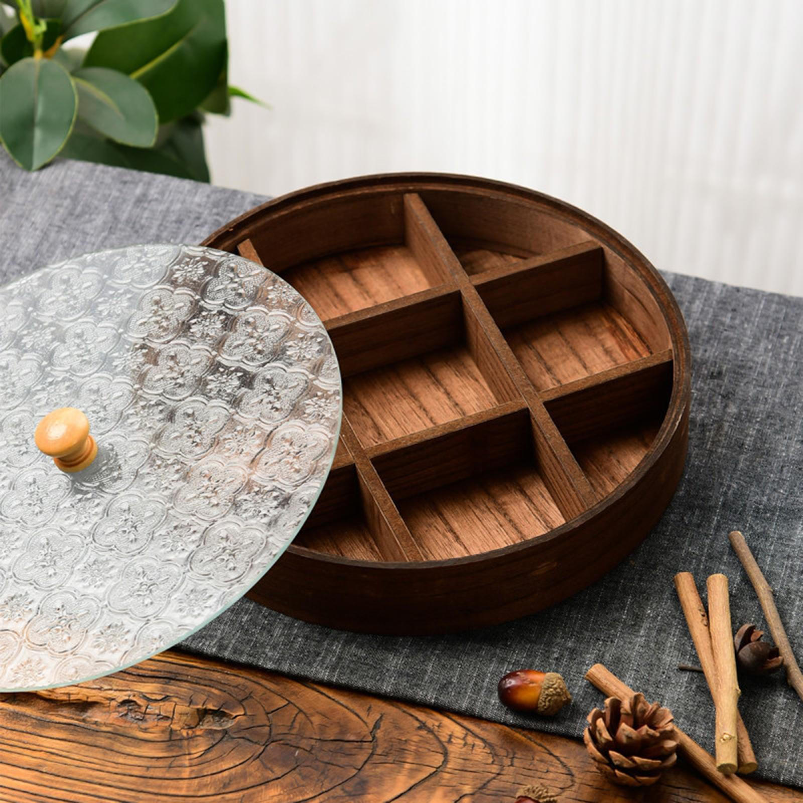 

Разделенный сервировочный поднос Органайзер для еды Блюдо Поднос для закусок с отделениями и стеклянной крышкой для конфет 24cmx24cmx4cm