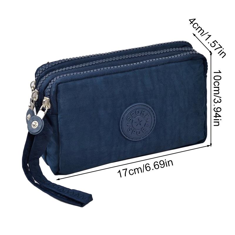 1 Stück Damen Mode Make-up Handtasche Kurze Handy-Tasche Tragbare Geldbörse Beutel Einfarbig 3-lagiger Reißverschluss