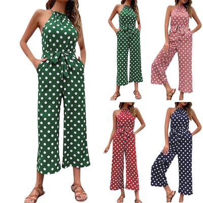 Women's Fashion Polka Dot Wide Leg Jumpsuit Neck Strap Jumpsuit