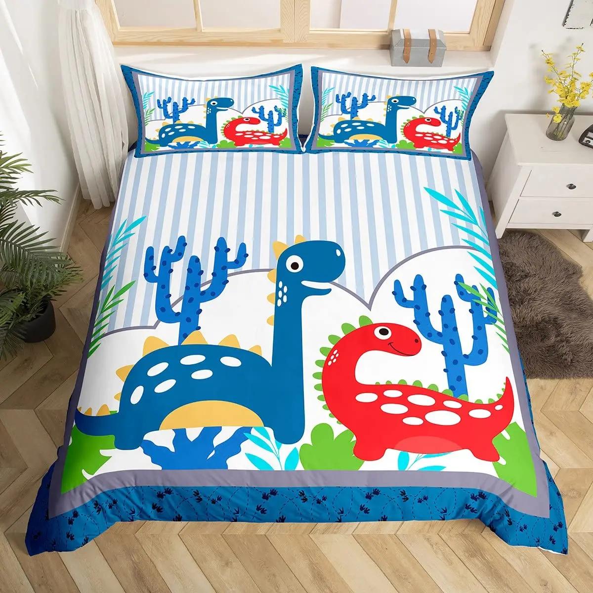 

Кавайный пододеяльник с динозаврами размера queen для детей, милые красочные мультяшные мягкие пододеяльники с застежкой-молнией, постельное белье для спальни EU single(135x200cm)