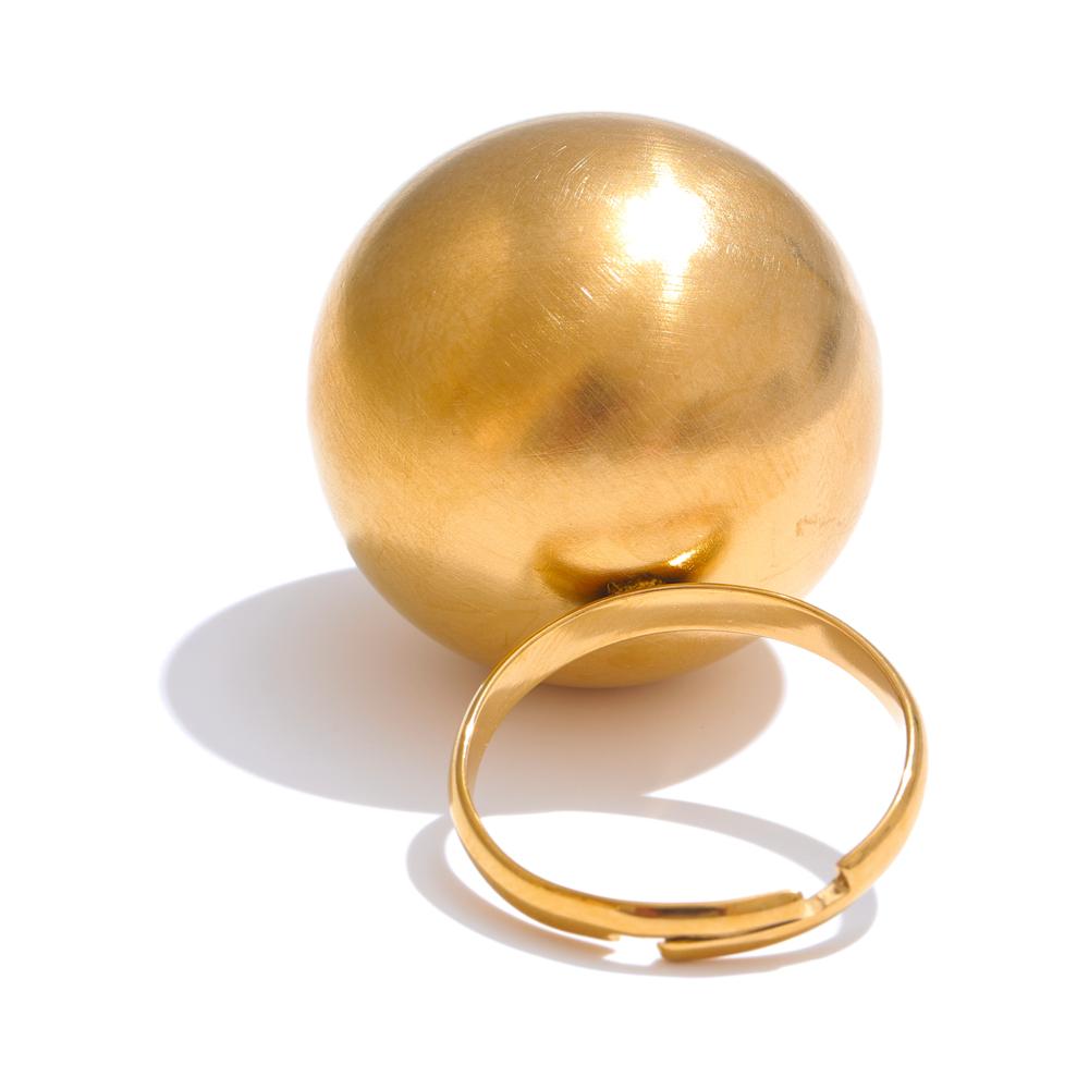 

Yhpup Stylish Unique Stainless Steel 26mm Big Ball Adjustable 18K Gold Color Ring Waterproof Personalized Finger Jewelry Gift resizable