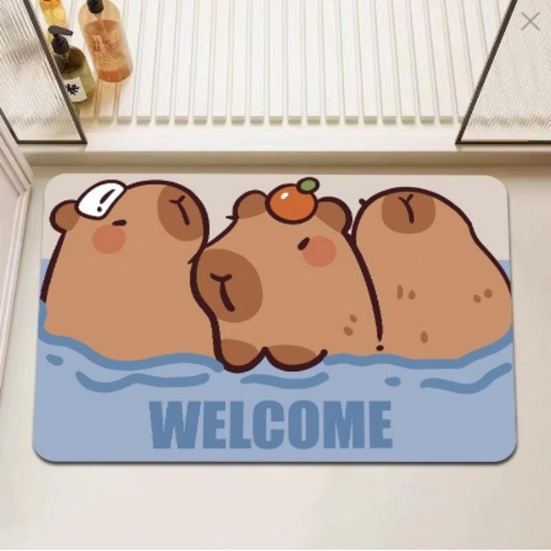 Capybara Print Bath Mat Non Slip Doormat Kitchen Drying Mat for Bedroom Drain Mat Entryway Rug Cartoon Home Carpet