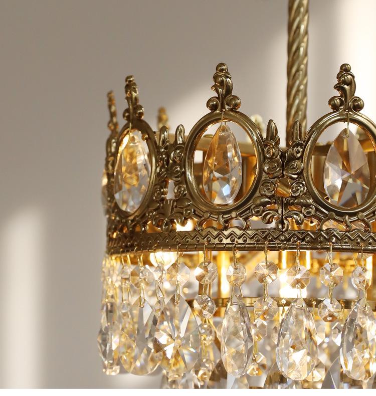 Vintage French Crown Crystal Chandelier - All-Copper Full Spectrum for Living Room, Bedroom, Entry, Bedside, or Wedding Décor.
