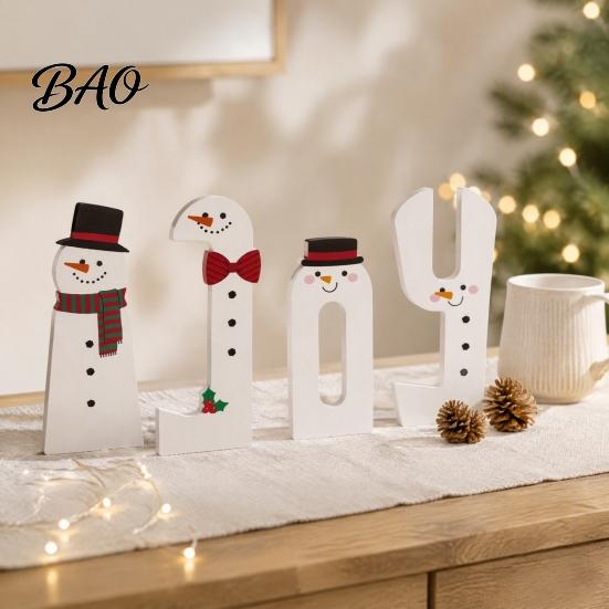Festive Elk Snowman Figurines Wooden Christmas Tiered Tray Decor, Santa Reindeer Blessing Word Sets for Holiday Tabletop Decorations And Rustic