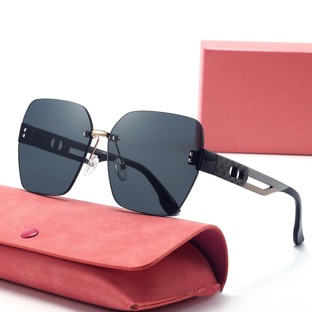New Khaki Print Frameless Cut Edge Large Frame Fashion Sunglasses for Women Gradient Polygonal Sunglasses DS-8170