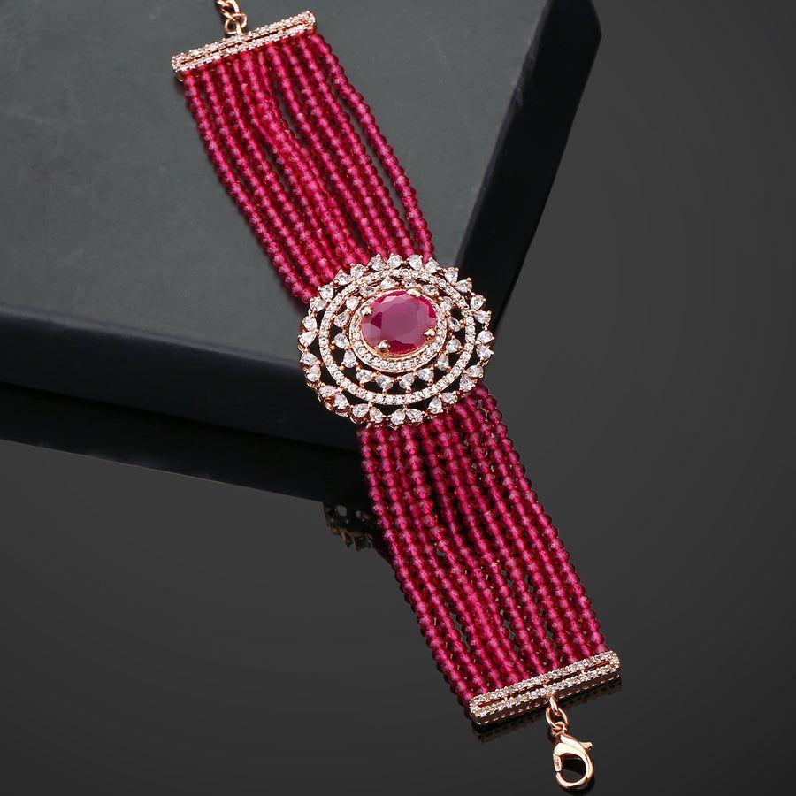 Gorgeous Estele Rose Gold Plated Layered CZ Ruby Stone Bracelet for Women