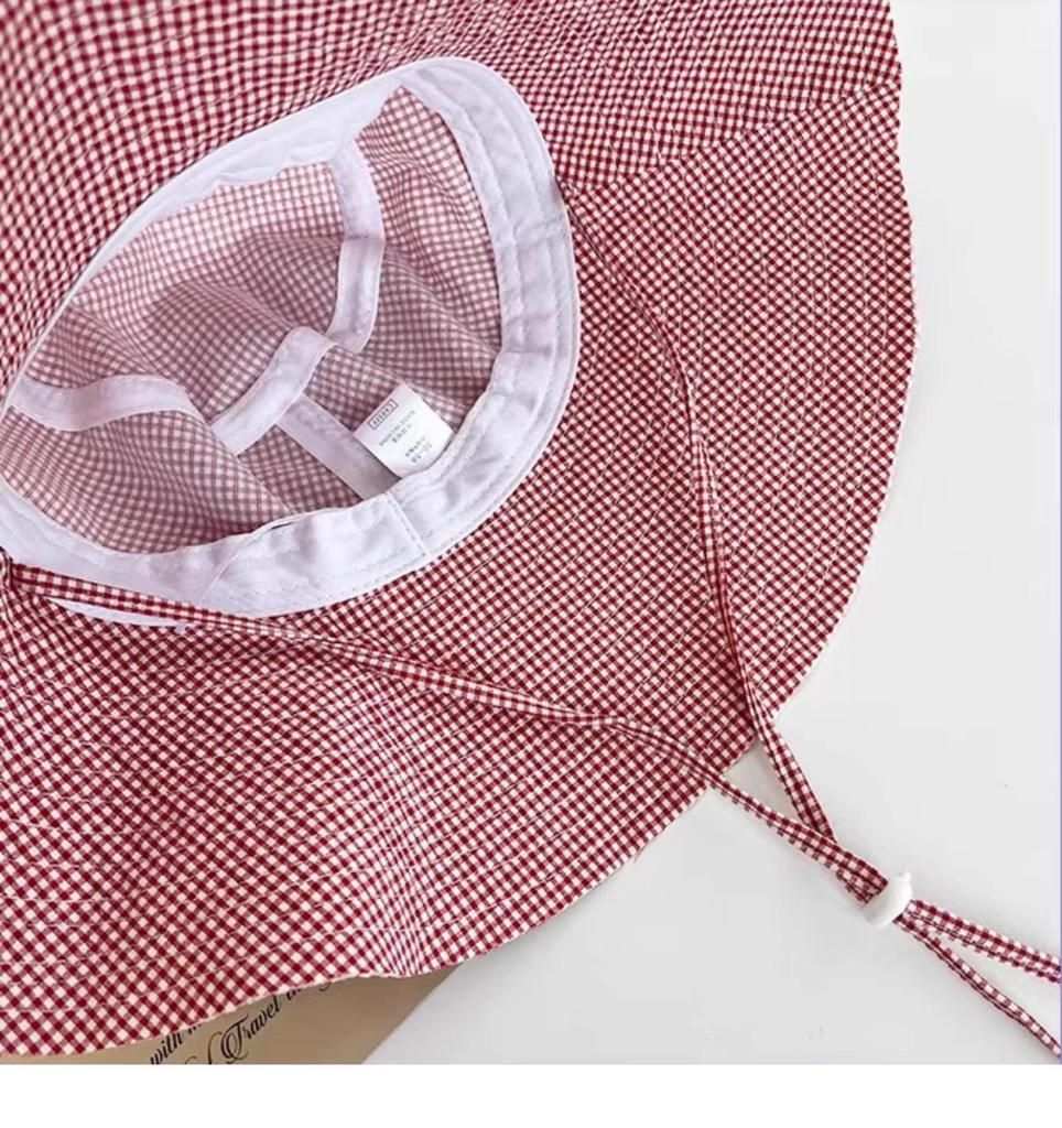 Korean Style Plaid Wide-brimmed Sun Protection Bucket Hat for Women - Spring/Summer Elegant Hiking Accessory with Face-Flattering Design.