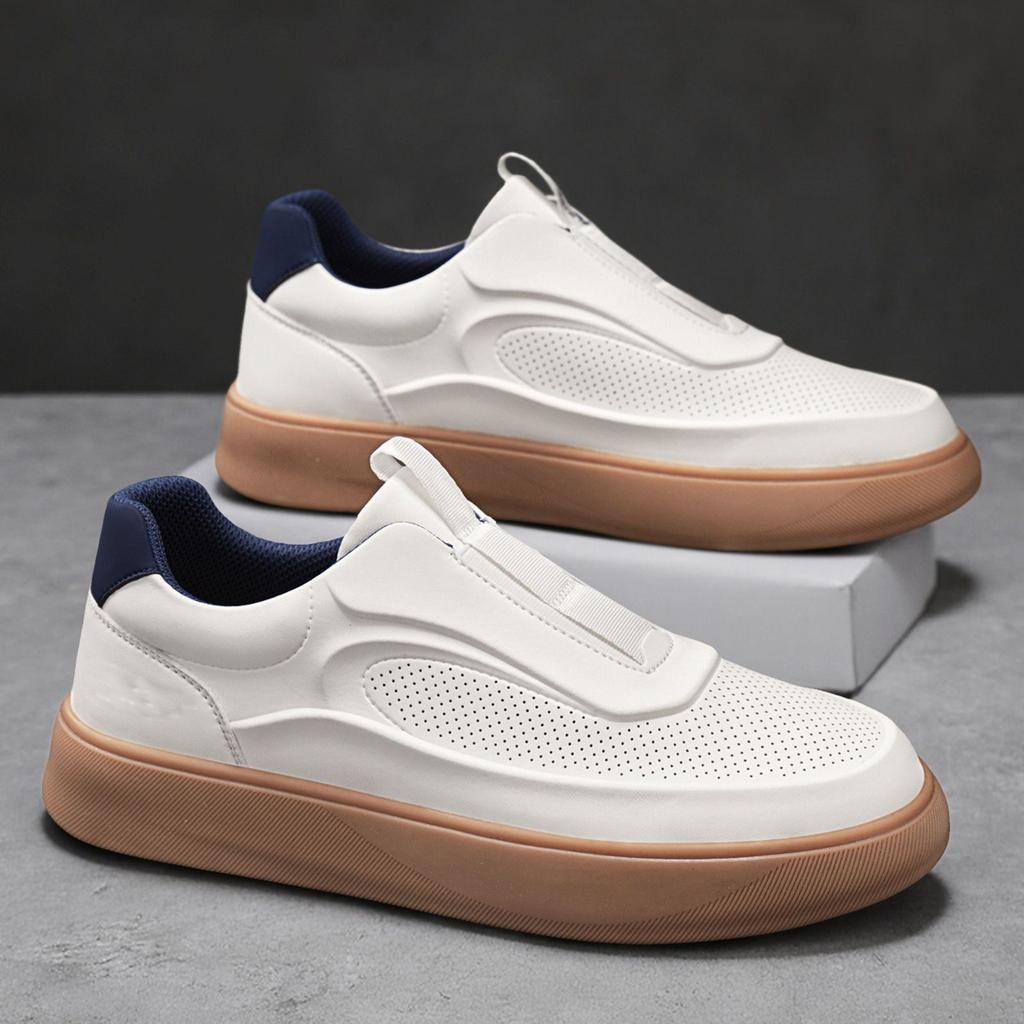 Boys cowhide white board shoes men's shoes hollow breathable European station men's shoes platform men's casual shoes