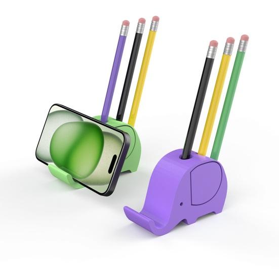 jijijing 3D Printed Elephant Phone Holder with Pen Holder, Multifunctional Stand, Hands-Free Desktop Organizer, Creative Cute Shape for Home Office