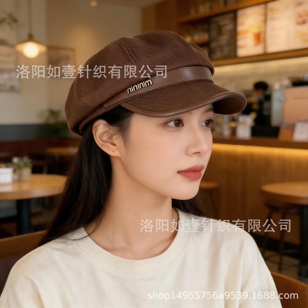 **Women Newsboy Beret Cap Solid Korean British Vintage Visor Face Slimming Hat**