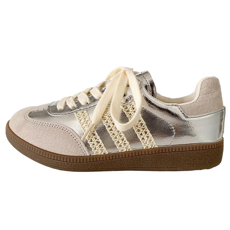 

XY-A233 latex insole/new Chinese style little white shoes women s shoes 2025 new versatile leather board shoes 40 срібний