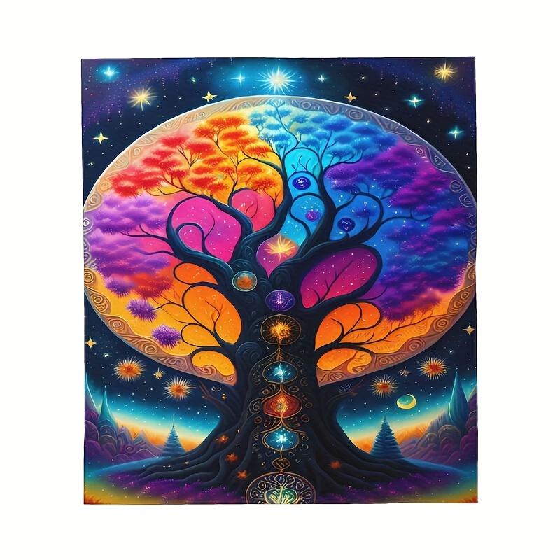 Colorful Tree Printed Flannel Blanket - Soft, Warm, Lightweight,machine Washable,suitable for Knitting All Seasons,bright Colors