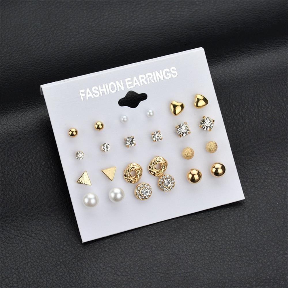 12 Pairs Minimalist Jewelry Gift Hoop Ring Earrings Set Ear Stud Pearl Zircon