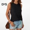 Women Tops Round Neck Sleeveless Slim Fit Knitted Tops Solid Color Elastic Ribbed Tank Tops Daily Wear