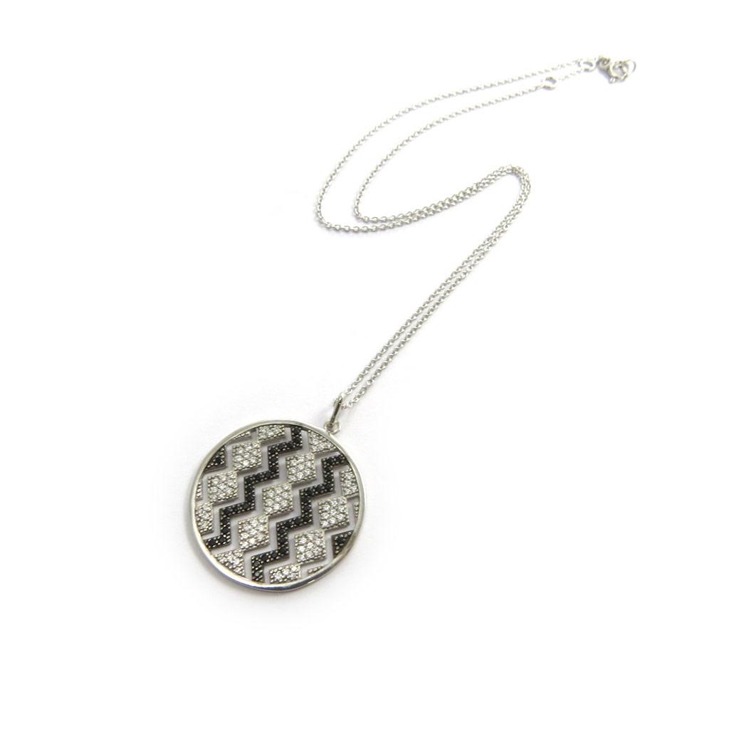Altesse [N3070] - Silver Necklace 'Sissi' Black White