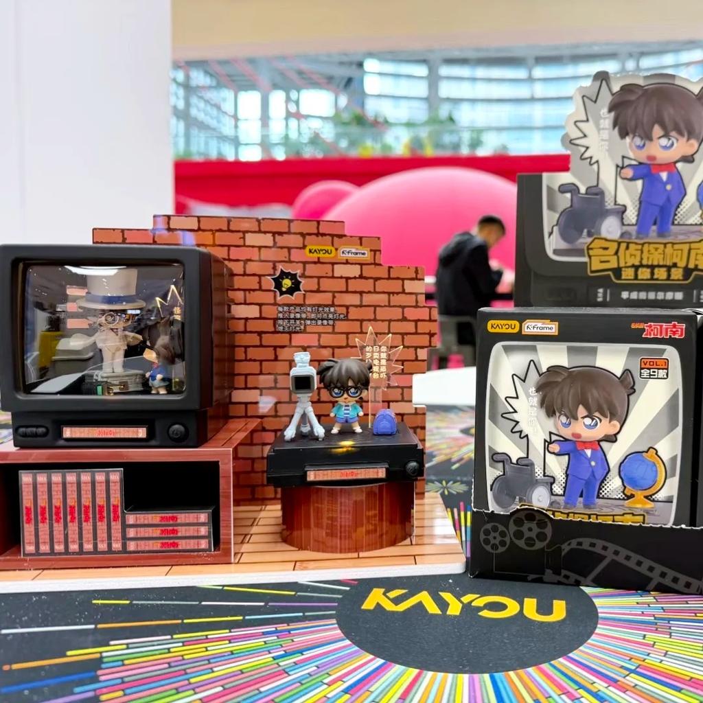 Original Kayou Detective Conan Mini Scene Retro Tv Series Blind Box Pvc Anime Character Model Collection Toys Gifts
