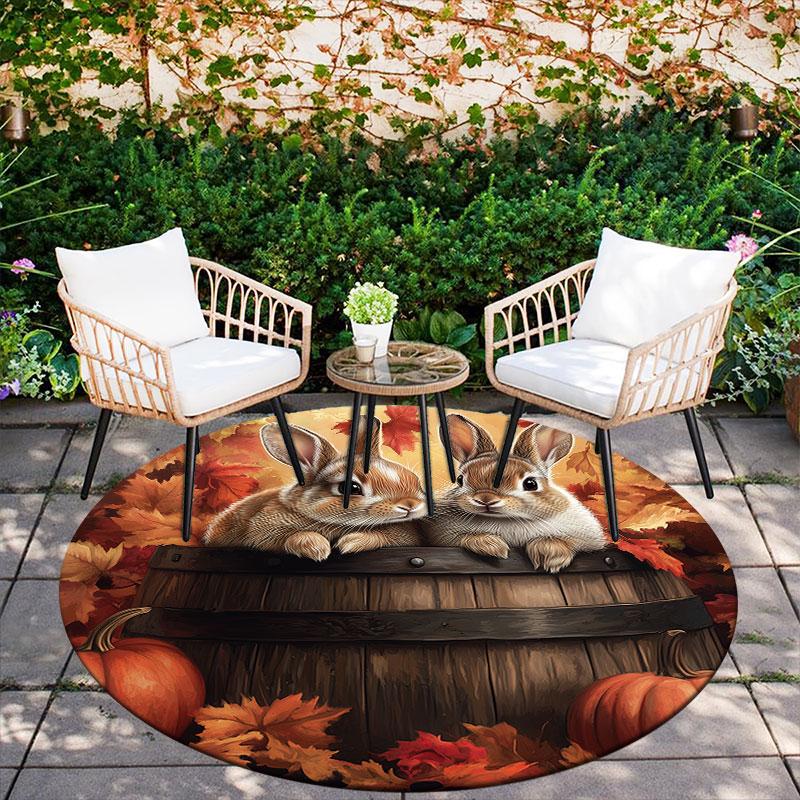 Two Rabbits pattern round rug,Carpet Rug for Living Room Bedroom Playroom ,Non-slip Floor Mat,Holiday Gifts and Birthday Gifts.