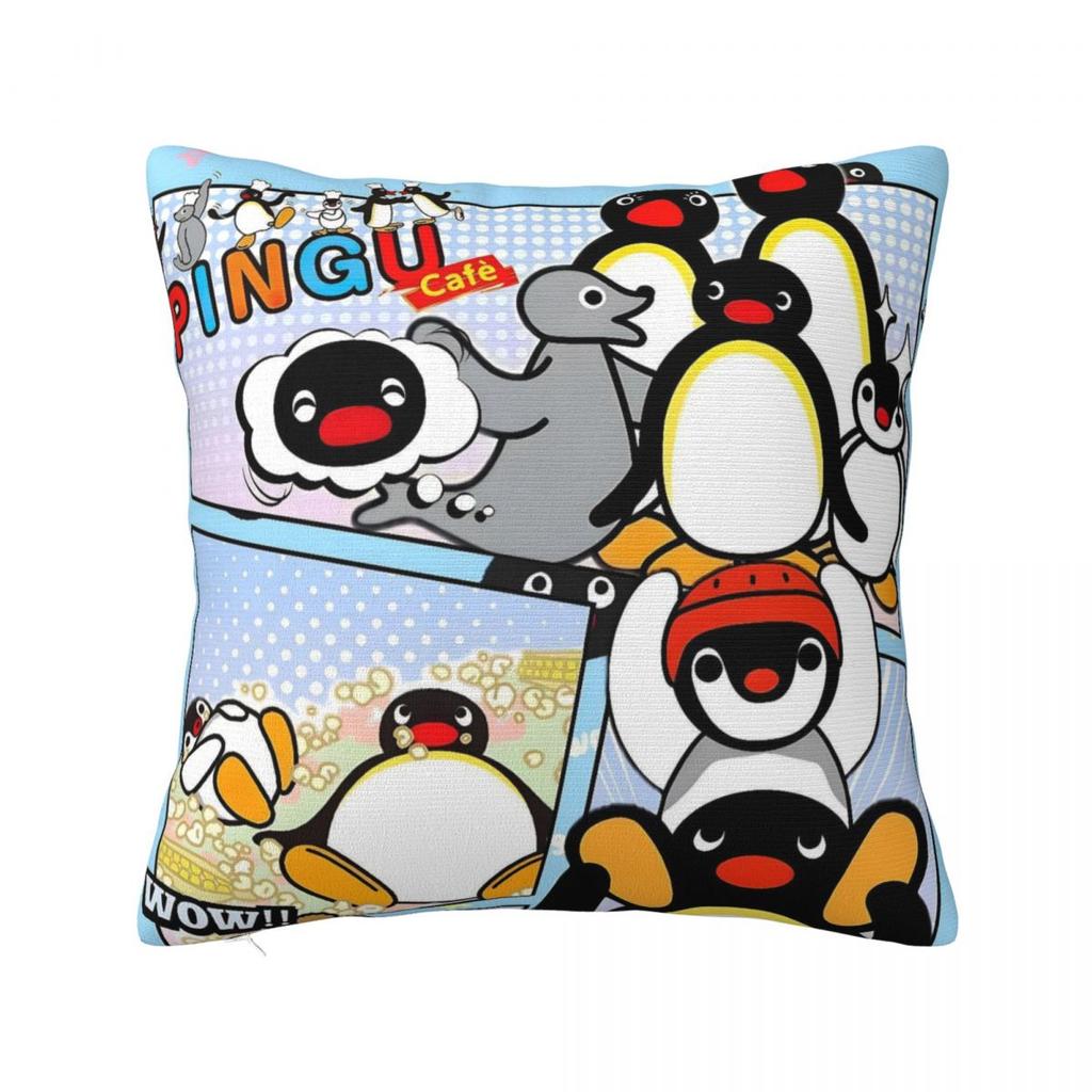 Noot Pingu Square Pillow Covers Polyester Home Penguin Cartoon Cushion Cover Cool Decorative Pillow Cover 45*45