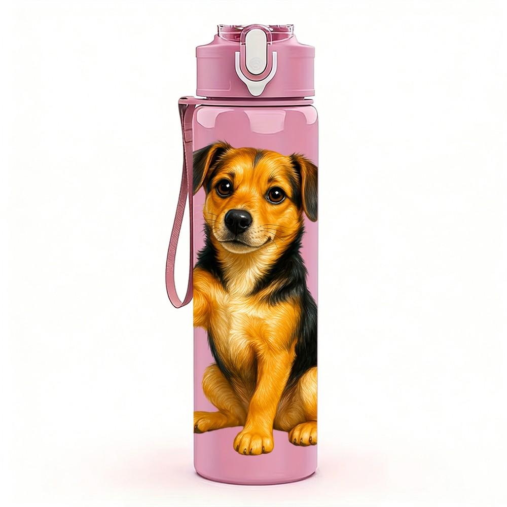 1PC Happy Puppy Cartoon Portrait Print 750ml Color Plastic Sports Water Bottle Leakproof Flip Straw Lid Suitable for Sports Office Home Use