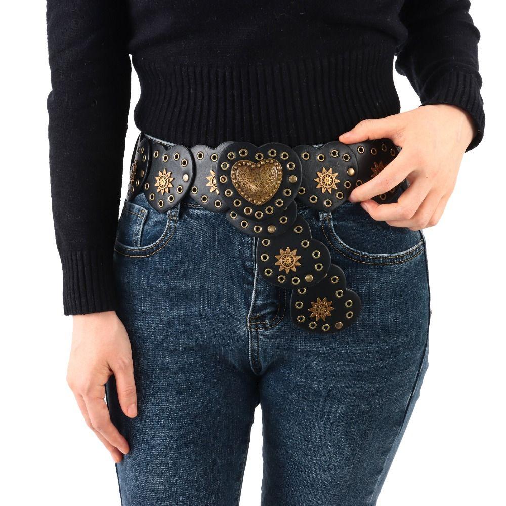 Cinto oco estilo ocidental exagerado cowboy cinto de disco largo para mulheres