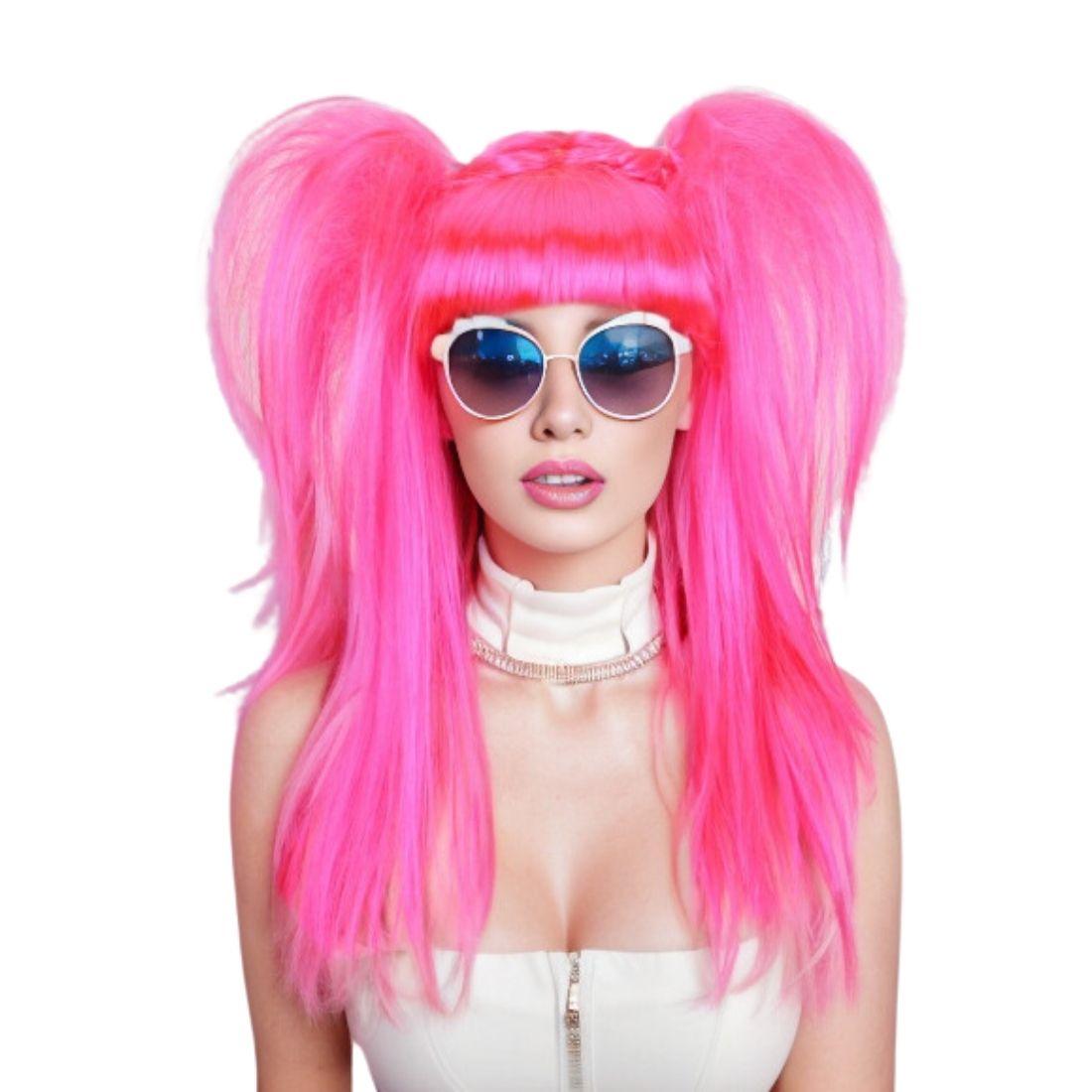 

Rose Red Double Ponytail Long Straight Synthetic Wig for Women Cosplay Costume Party Gifts