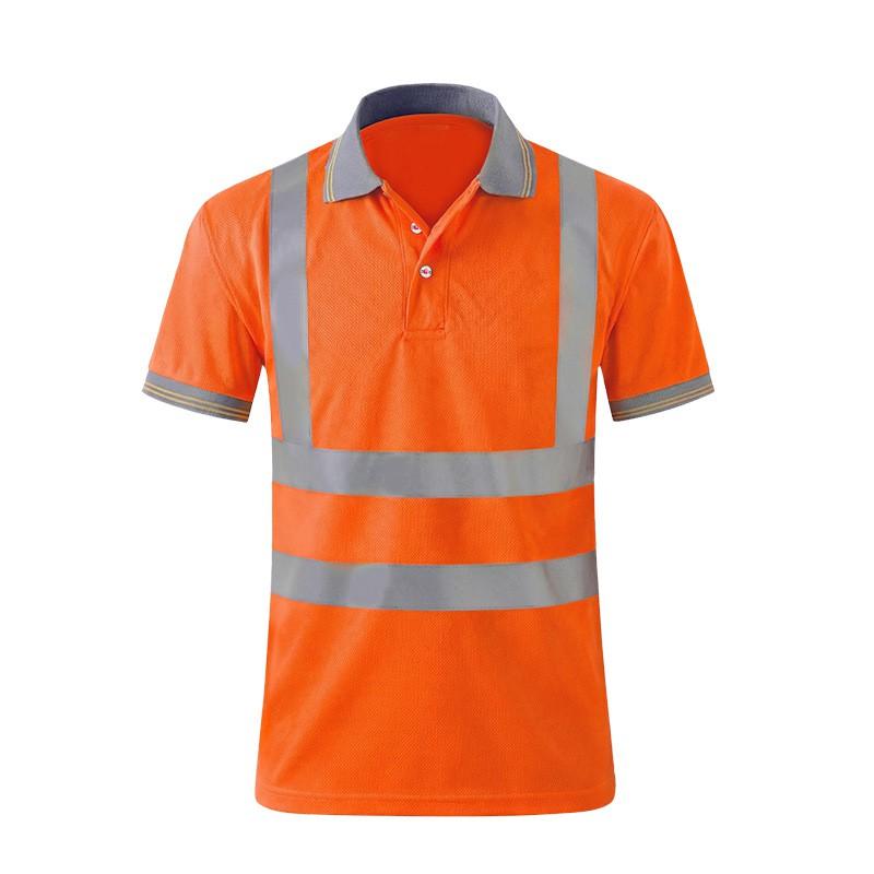 Quick Dry Short Sleeve Work Polo Shirts Reflective Strip Breathable T Mechanic