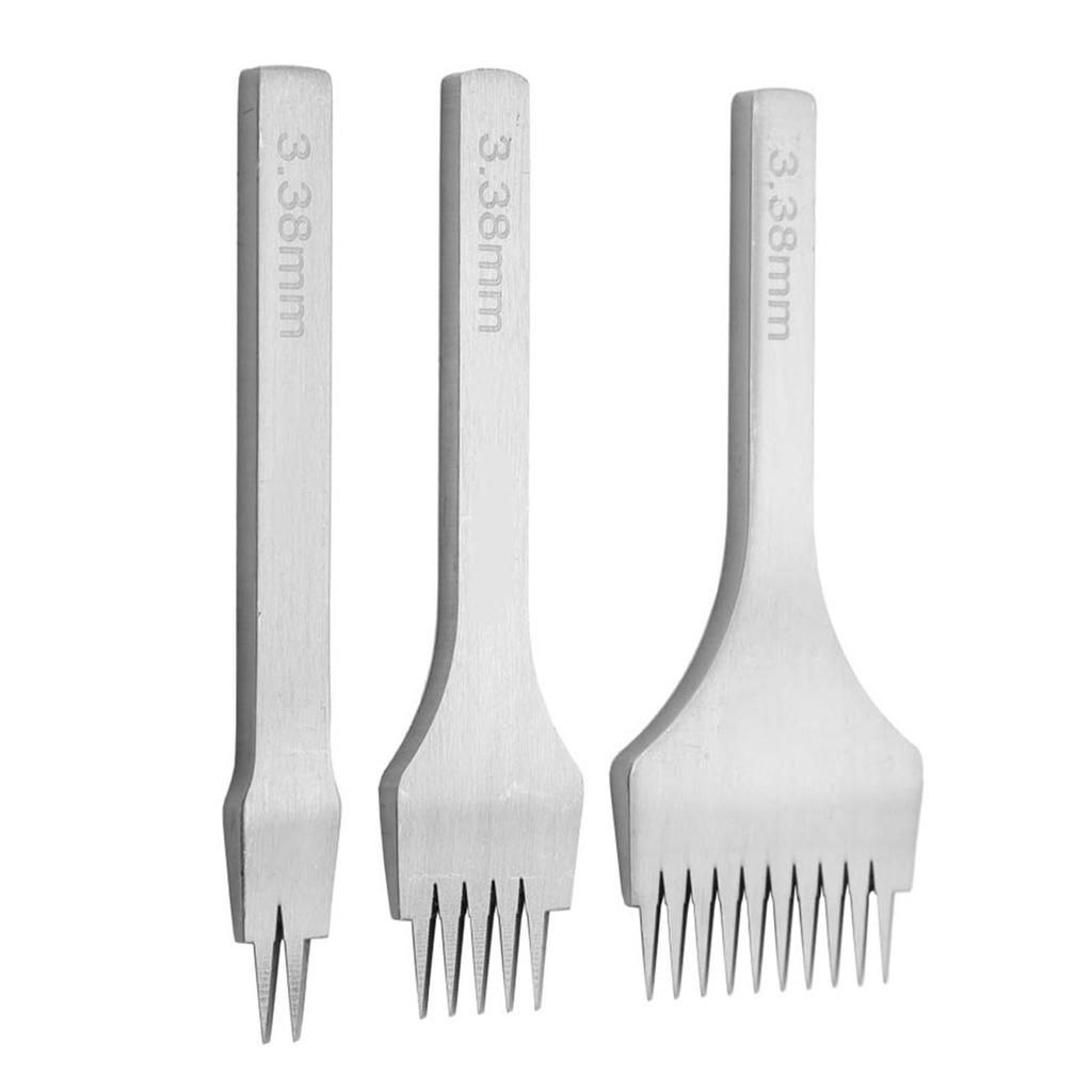 White Steel 2510 Punch Prong Tool Set Lacing Stitching Chisel Set for Leather Crafts (3.38mm)