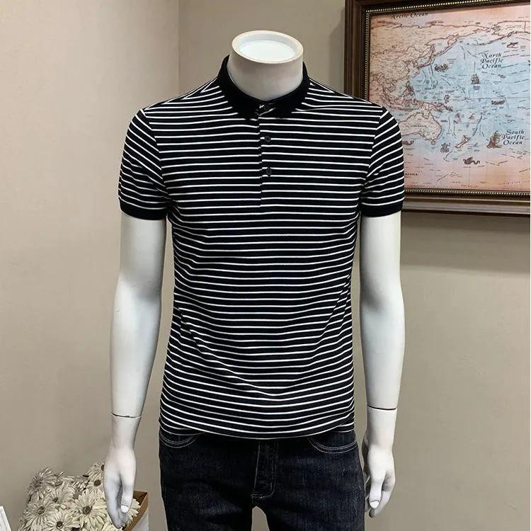 Pánské polo tričko se slim fit pruhy - Letní business casual korejský styl