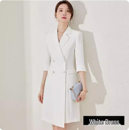 

Белое двубортное миди-платье Весна/Лето с пиджачным воротником и элегантностью официальной рабочей одежды Extra Extra Large