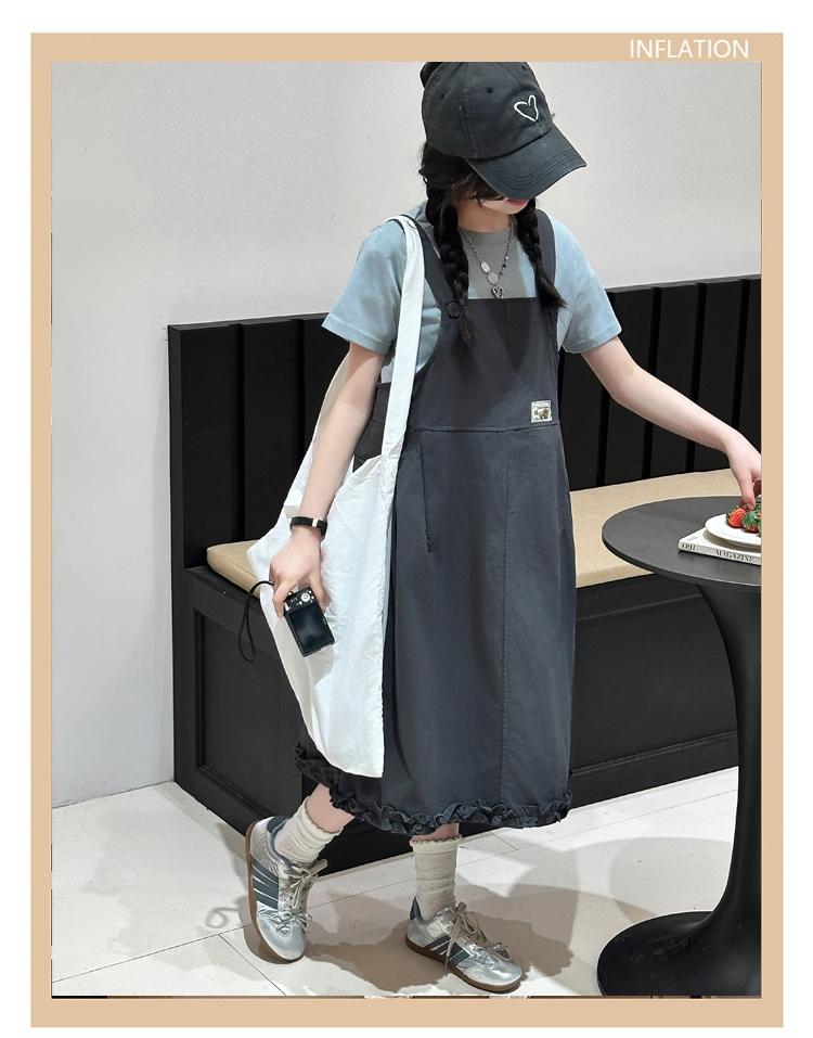 Girls' Summer Outfit Set 2026 New Korean Style Simple T-shirt Shoulder Strap Skirt Stylish Two-piece Set for Children