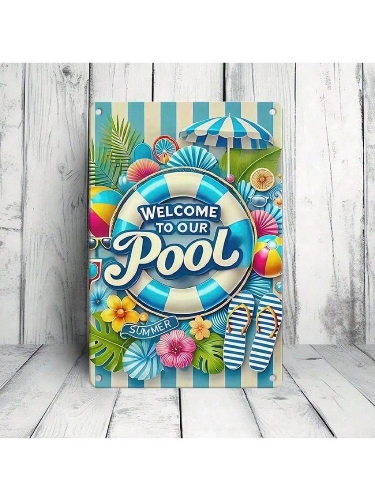 Welcome To Our Pool Retro Metal Sign Wall Art Decor