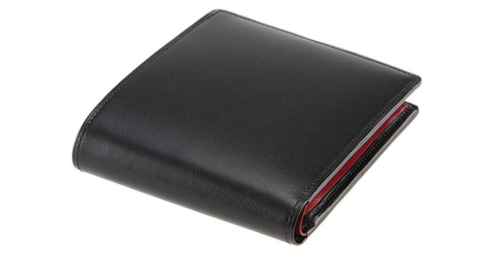 wallet compartment with coin Box calfskin limpid calfskin 4651 x [CYPRIS COLLECTION] Bi-fold (bill purse) & (black red)