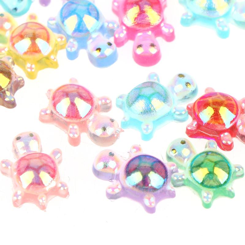 100Pcs Mini Resin Turtle Charms Rainbow Laser Tortoise Ornament Small Figurine For Diy Jewelry Making Keyring Handmade Crafts