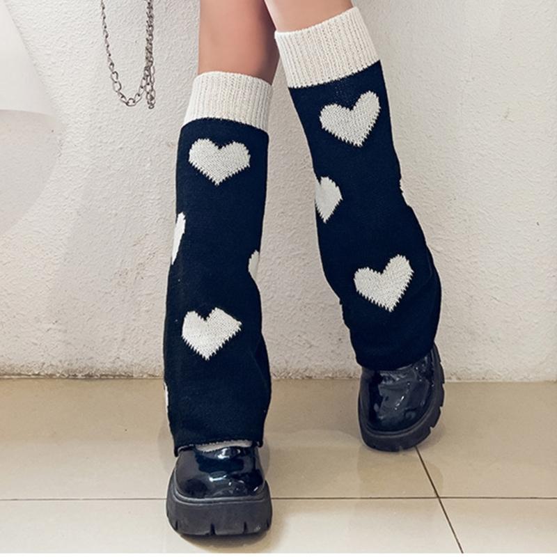 Girls Lolitas Leg Warmers Y2K Star Knitted Flared Leg Sleeves Goth Baggy Cuffs Ankle Heap Socks JK Uniform Foot Cover