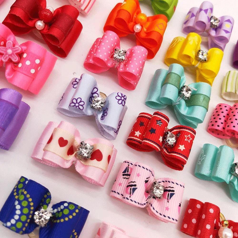 Cute Pet Dog Bow Hair Accessories 10PCS Random Color Puppy Bows Headwear for Small Dogs Pet Gifts