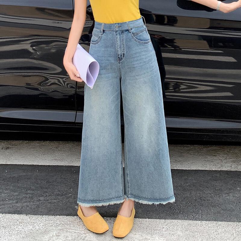 Bailuyu Retro Raw Edge Straight Leg Denim Jeans M