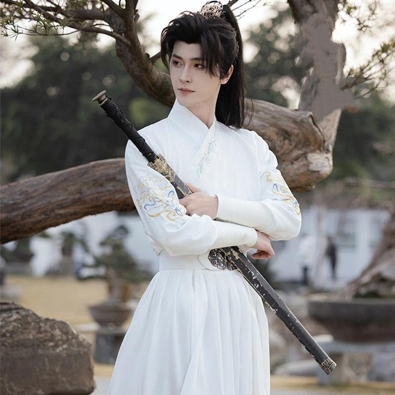Unisex Wuxia Swordsman Hanfu Set, Embroidered Traditional Chinese Costume for Spring Summer Daily Wear