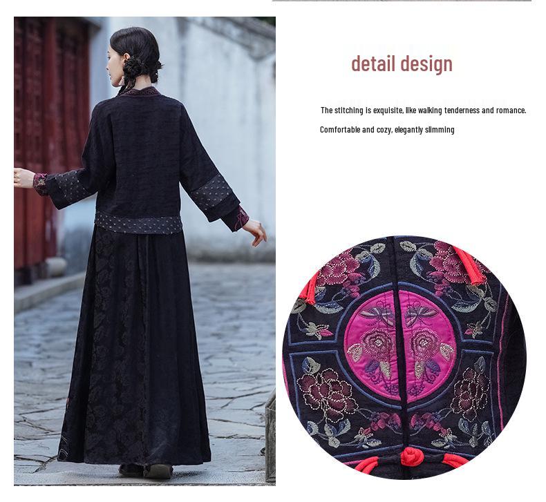 2024 Autumn Women's Ethnic Style Embroidered V-Neck Color Block Short Jacket