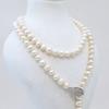 90cm Long Freshwater Pearl Necklace for Women Cubic Zirconia Leaf Shape Buttons and Sweater Chain