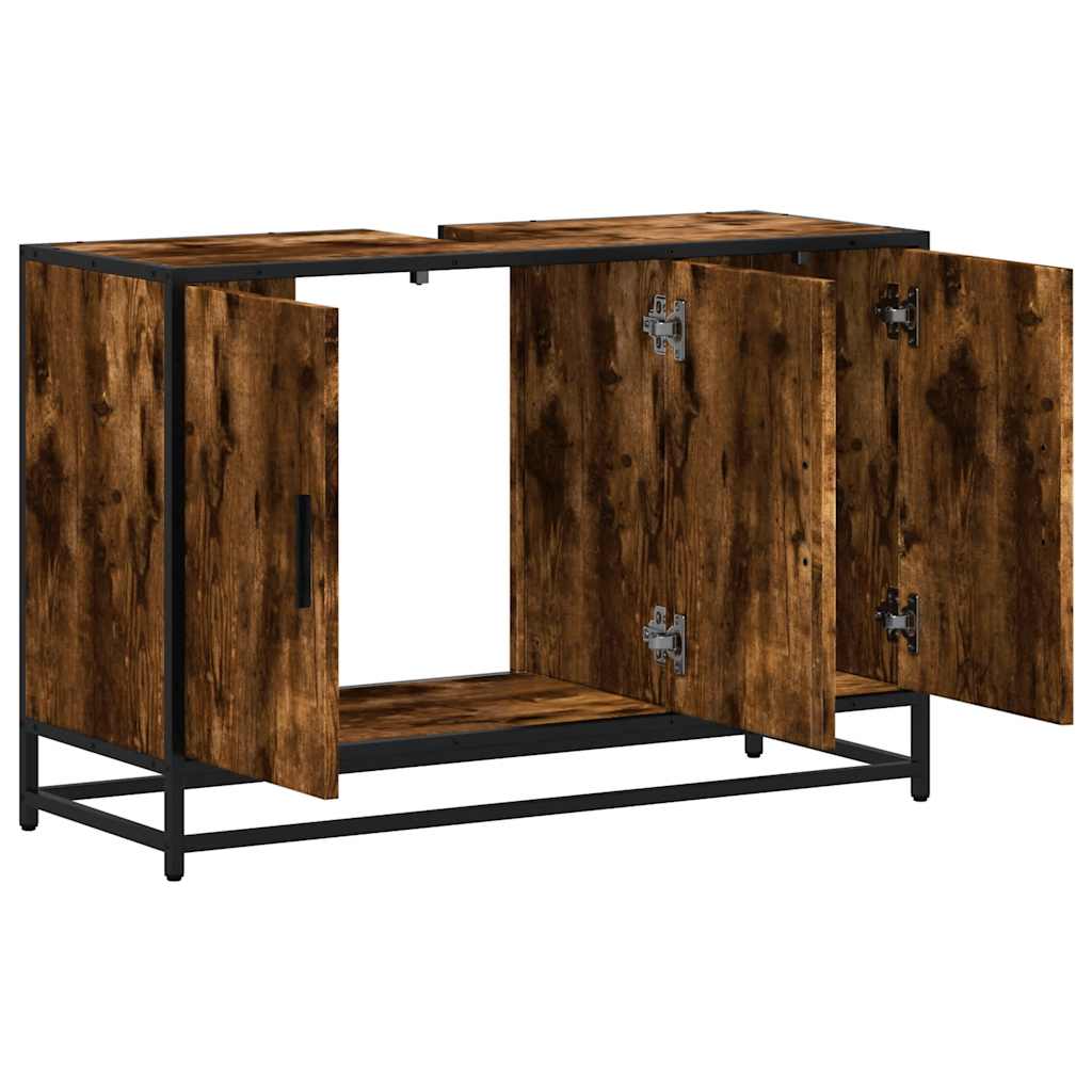 Washbasin Cabinet In Smoked Oak 90 X 33 X 60 Cm Particleboard