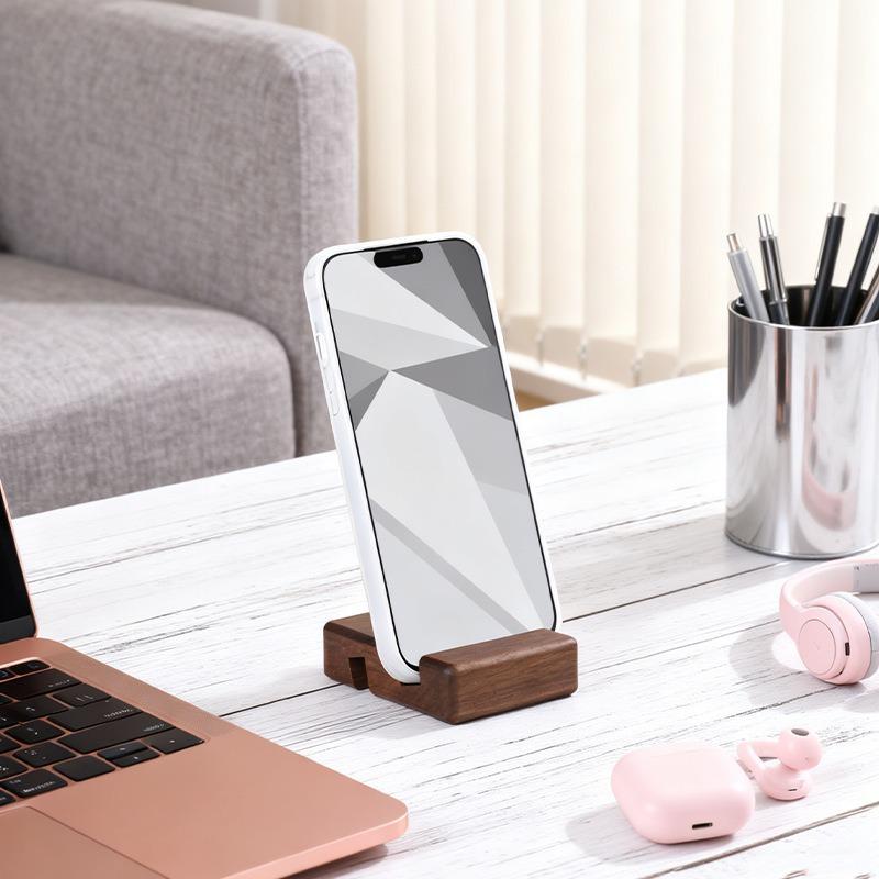 Walnut Dual Slot Wooden Phone Stand - Portable Desktop Holder