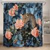 1Pcs Leopard And Pink Rose Print Shower Curtain Abstract Watercolor Shower Curtain Polyester Fiber Fabric Shower Curtain