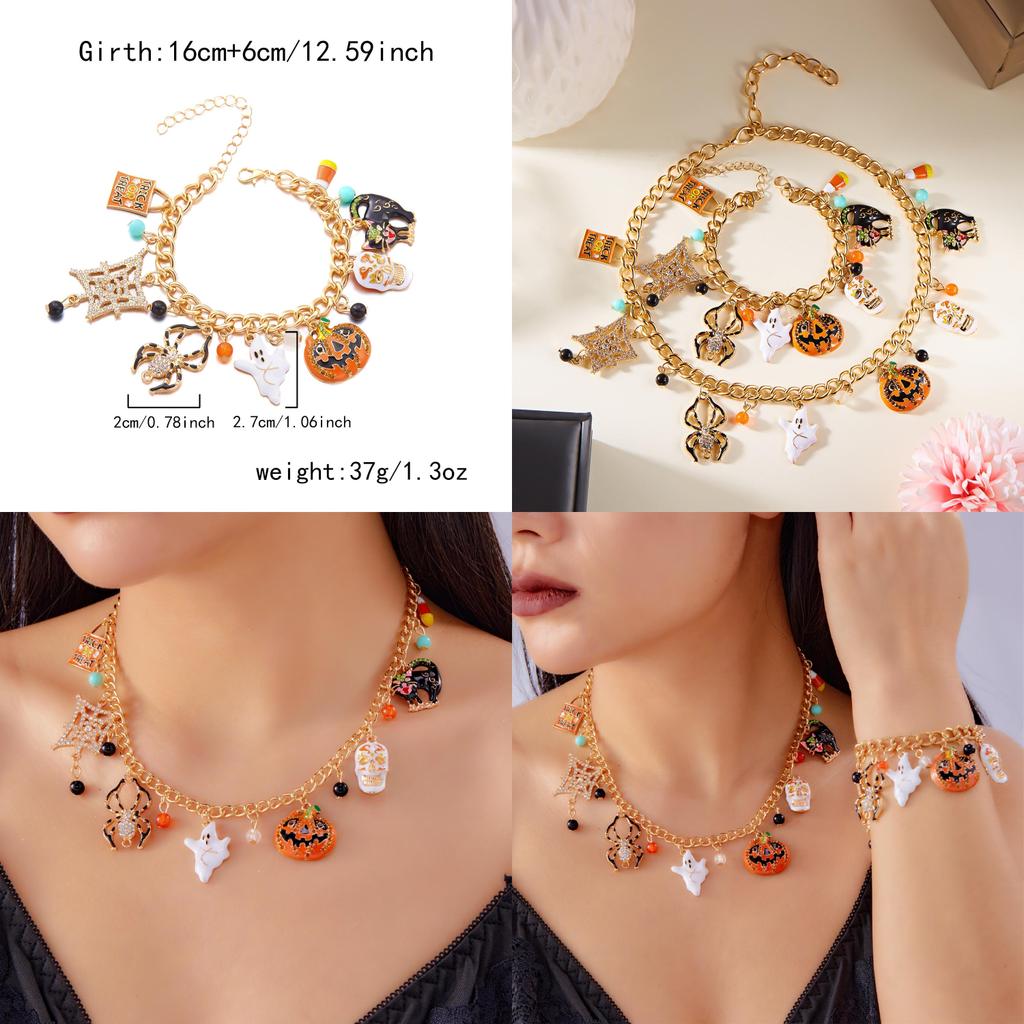 Halloween Pumpkin Ghost Spider Alloy Jewelry Set With Chain For Men Women
