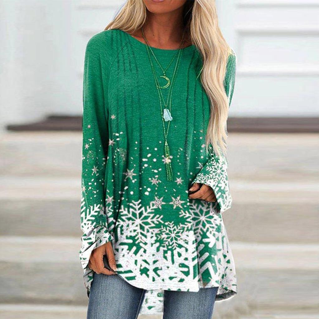 Women Fashion Casual Long Sleeve Print  Loose And Comfortable Tops
